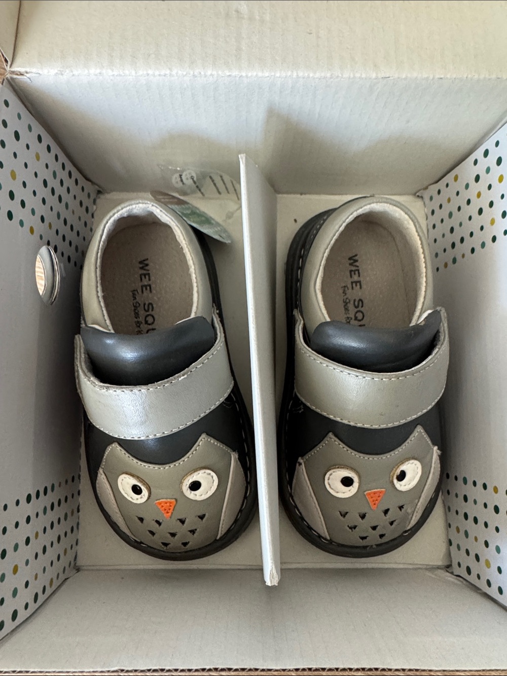 Wee Squeak Owl Strap Baby Shoes in Gray